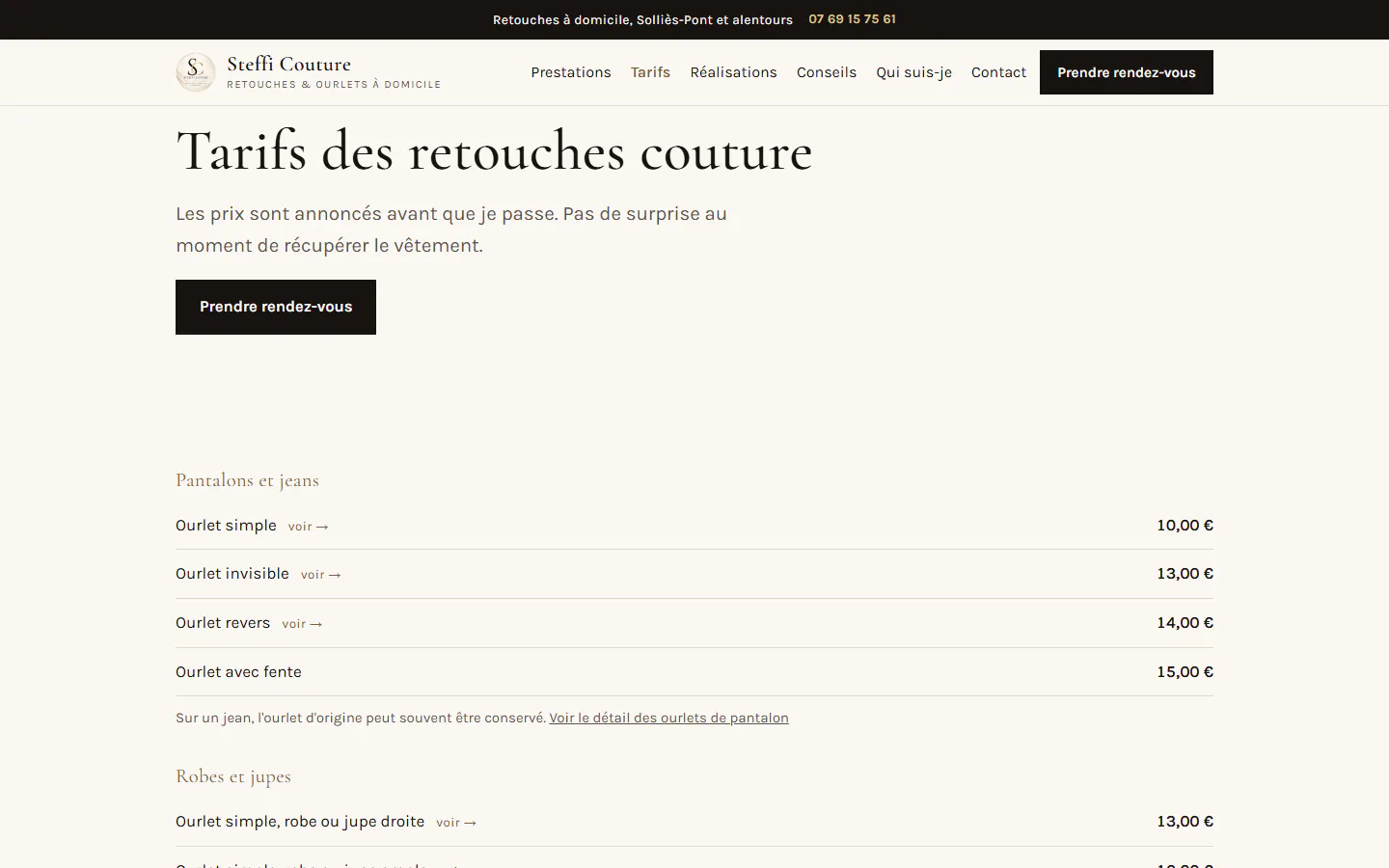 Steffi Couture pricing page